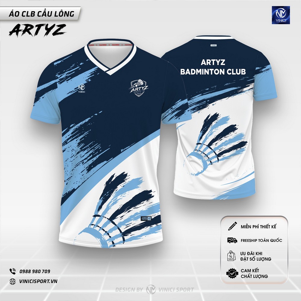 áo cầu lông thiết kế artyz navy xanh da trời nam nữ