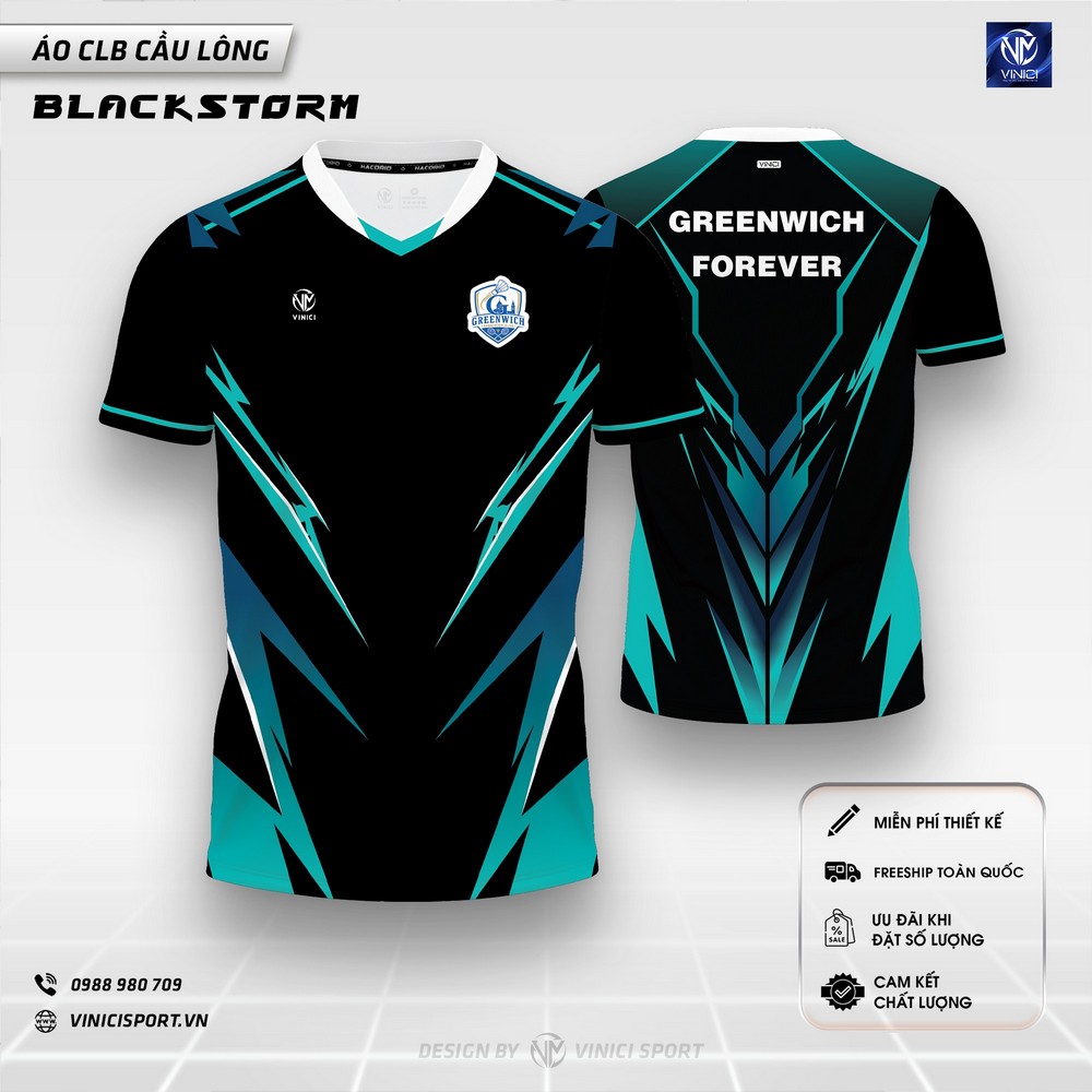 mẫu áo cầu lông blackstorm đen xanh ngọc hiện đại