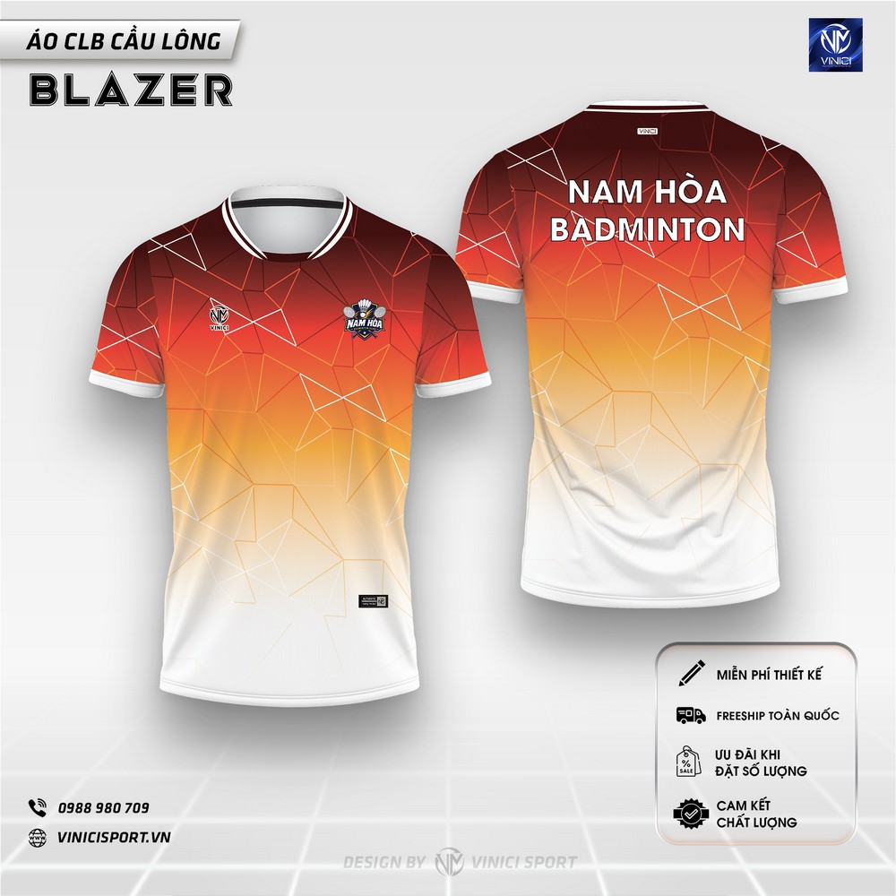 áo cầu lông thiết kế blazer cam đỏ chuyển trắng