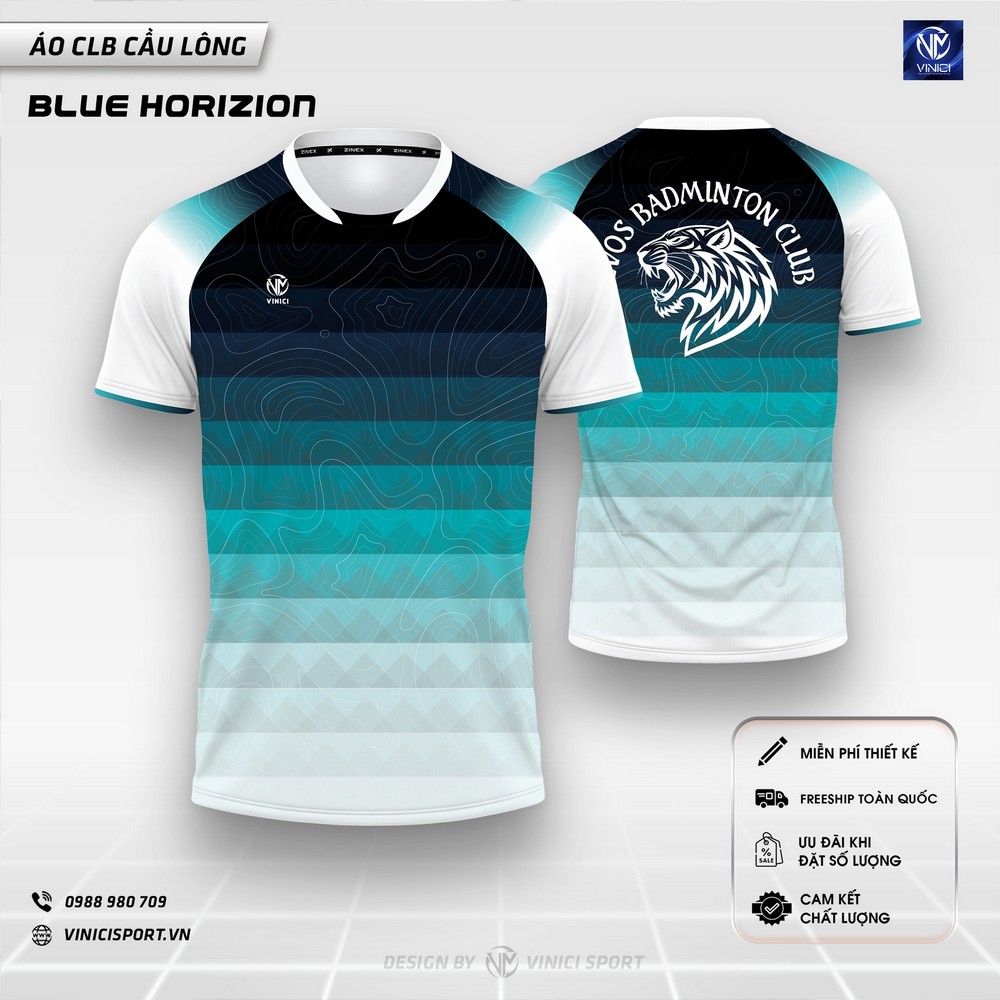Áo cầu lông thiết kế BLUE HORIZON đen xanh ngọc