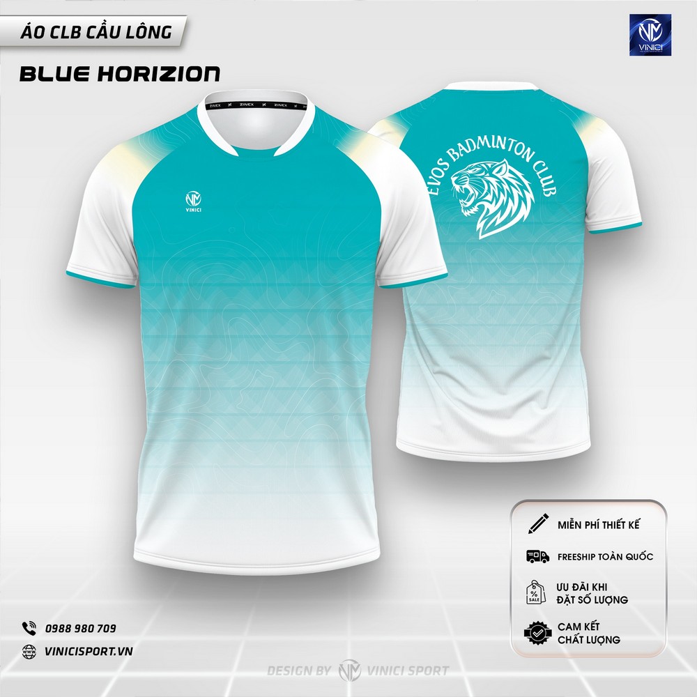 Áo cầu lông thiết kế BLUE HORIZON trắng xanh ngọc