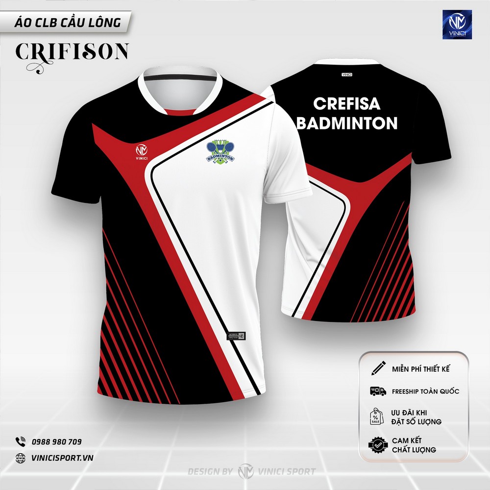 áo cầu lông thiết kế crifison đen đỏ đường cắt tương phản