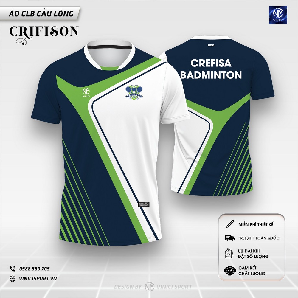 mẫu áo cầu lông thiết kế crifison navy xanh lá cho clb