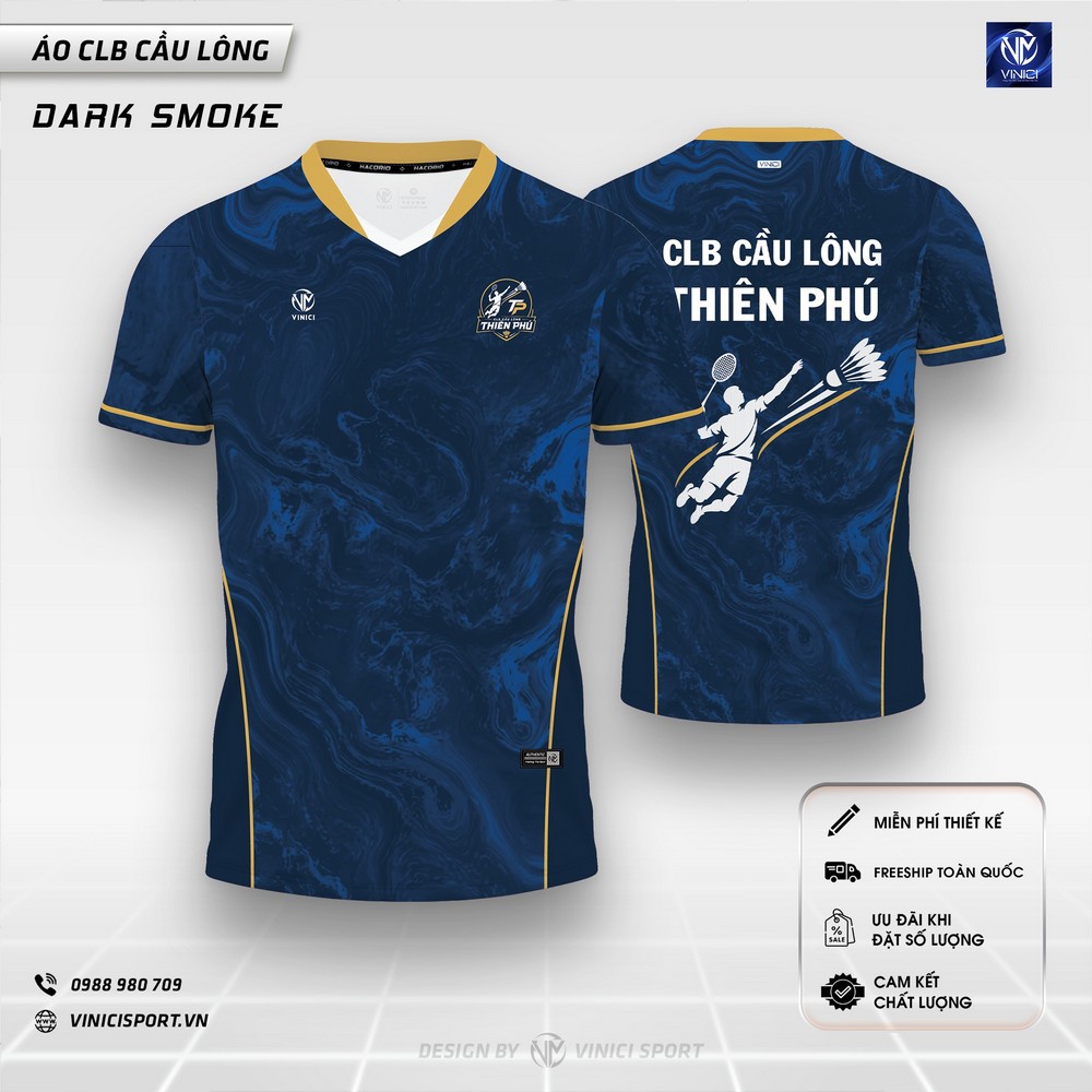 áo cầu lông dark smoke tím than viền vàng cho clb