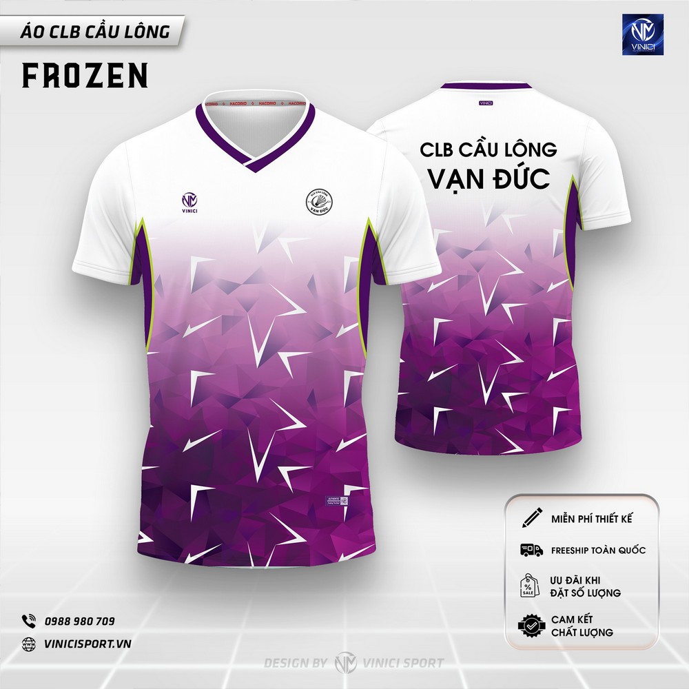 Áo cầu lông thiết kế FROZEN trắng tím dành cho CLB nam nữ