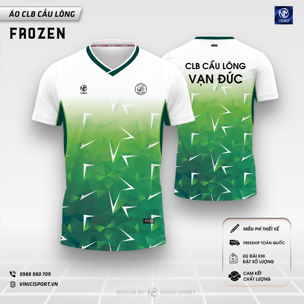 Áo cầu lông thiết kế FROZEN trắng xanh lá họa tiết tinh thể