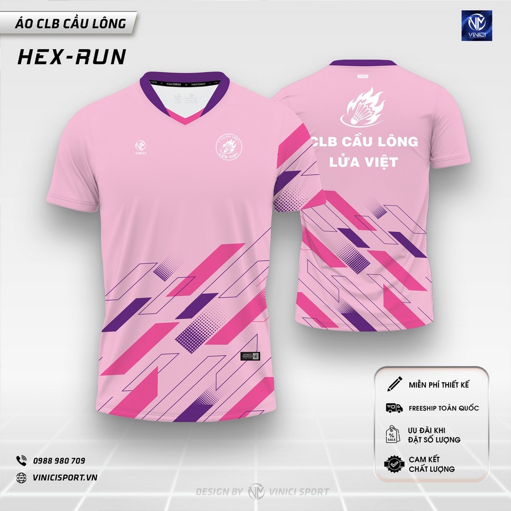 Áo cầu lông thiết kế VINICI HEX-RUN màu hồng phối tím trẻ trung