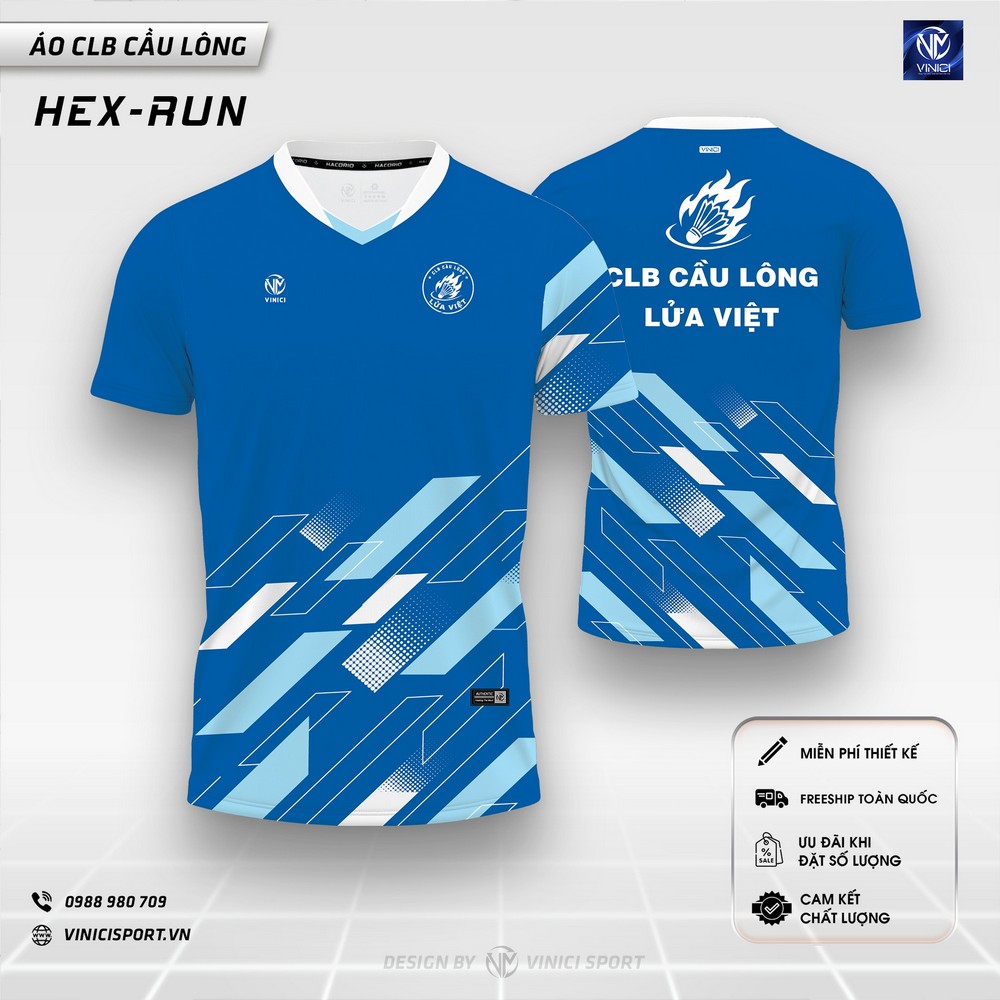Áo cầu lông thiết kế VINICI HEX-RUN màu xanh bích phối trắng