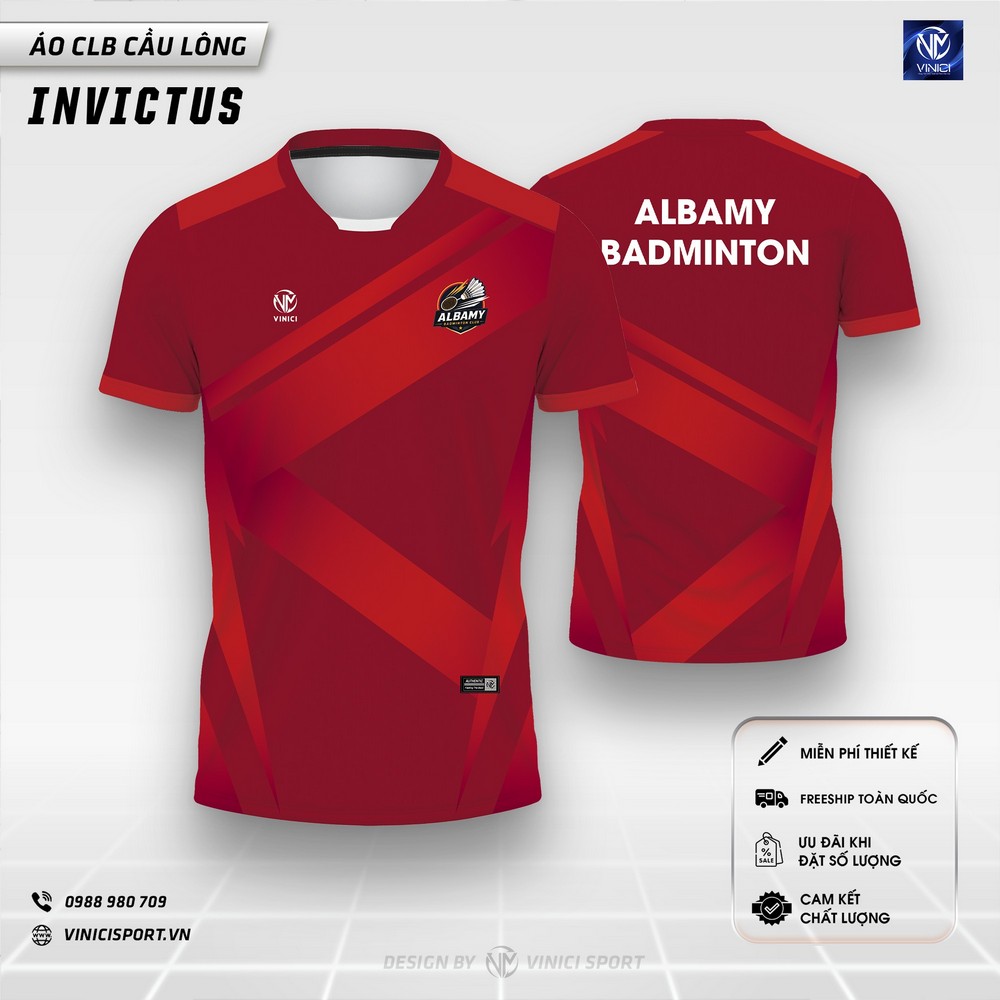 áo cầu lông thiết kế invictus đỏ đô cho clb