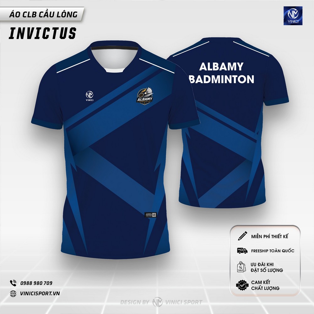 áo cầu lông thiết kế invictus xanh navy