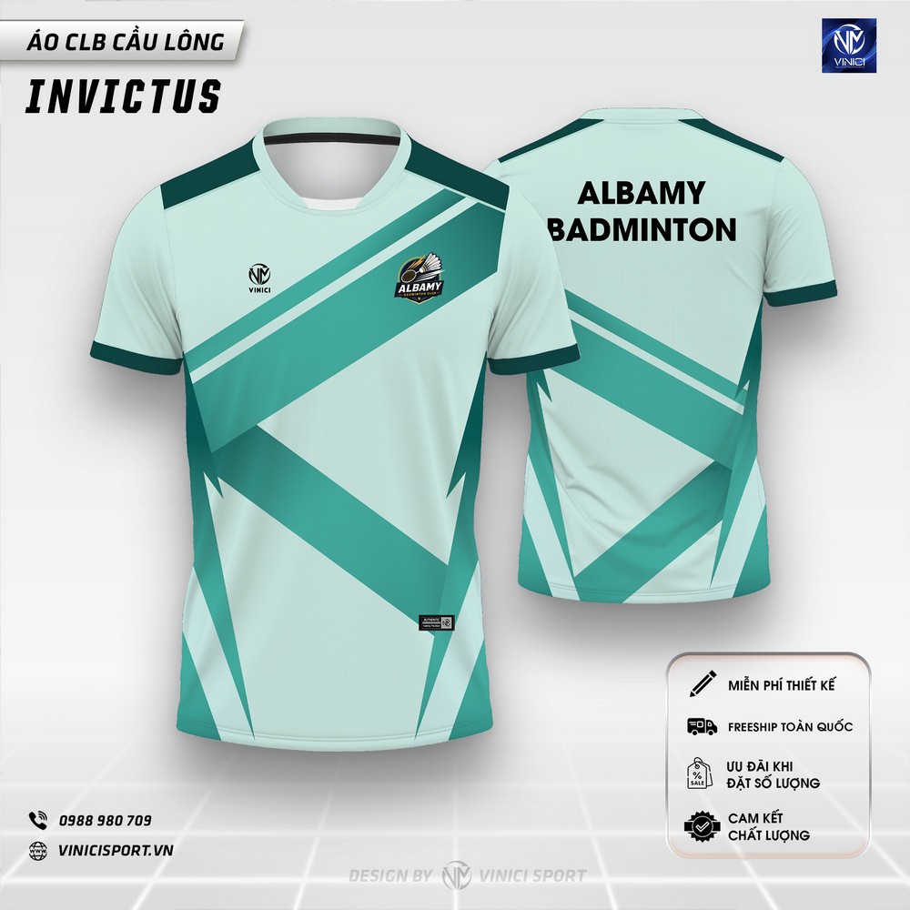 mẫu áo cầu lông thiết kế invictus xanh ngọc