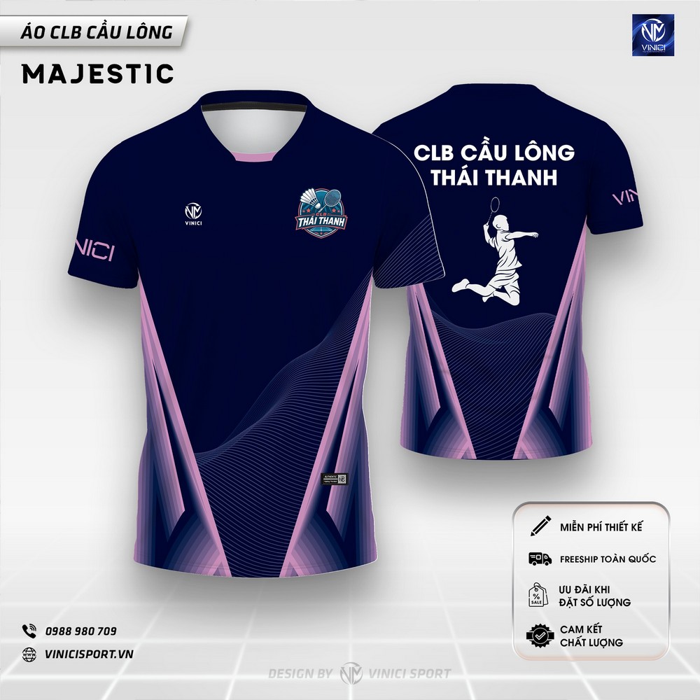 áo cầu lông majestic navy hồng nam nữ