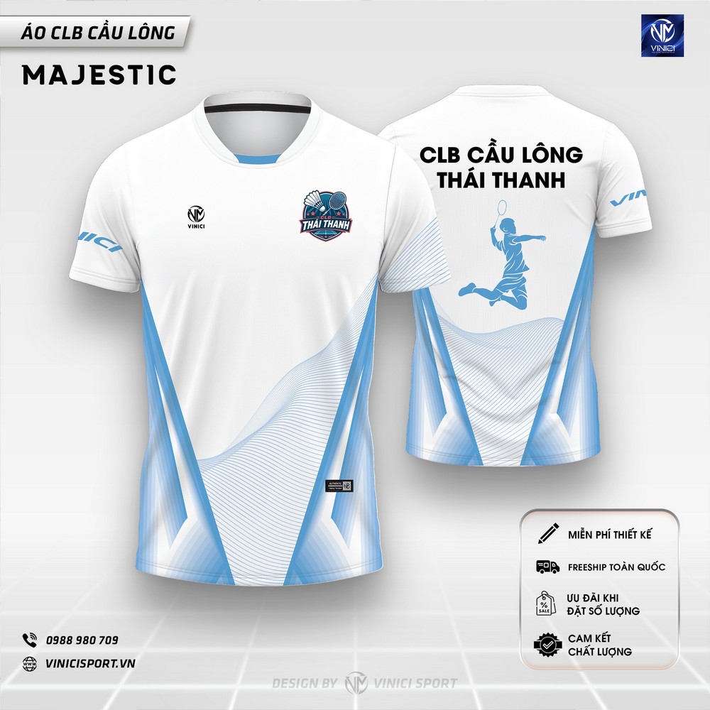 áo cầu lông thiết kế majestic trắng xanh da trời