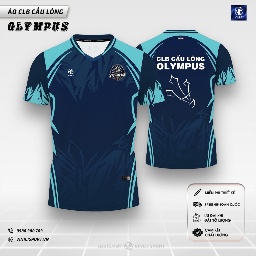 áo cầu lông olympus navy xanh ngọc nam nữ