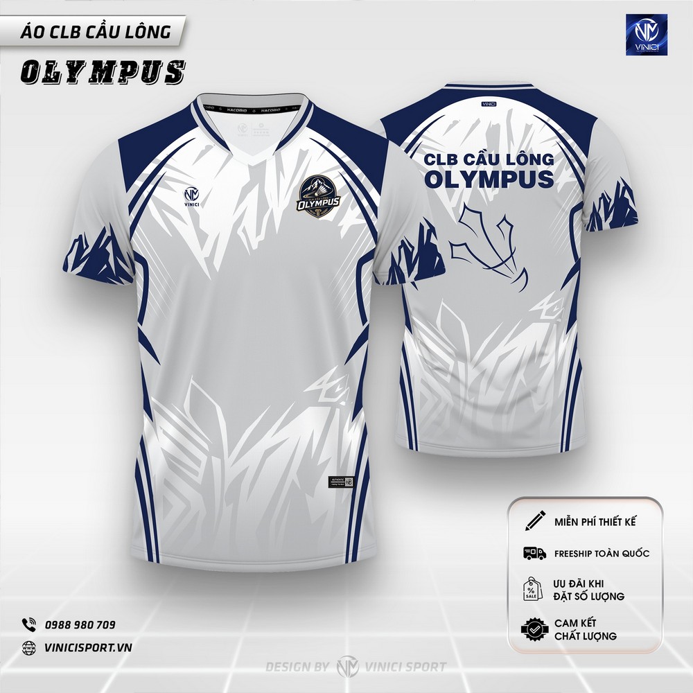 áo cầu lông thiết kế olympus trắng navy