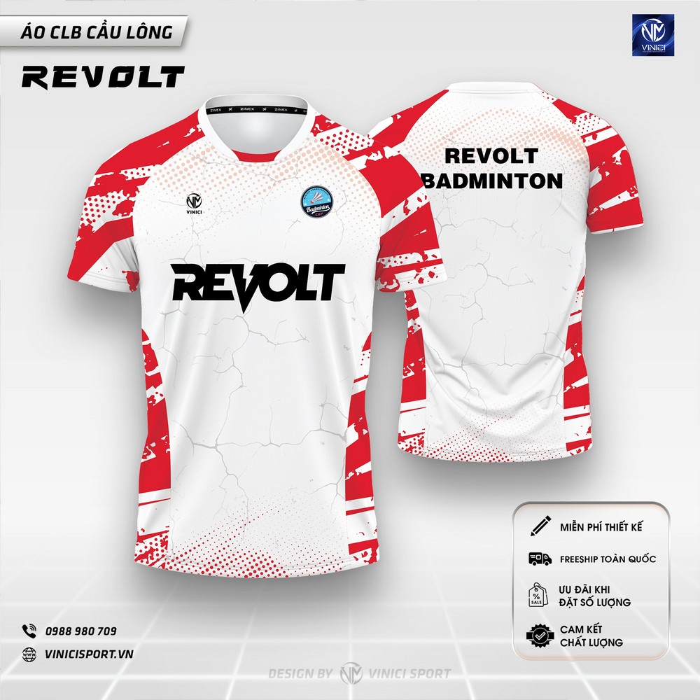 Áo cầu lông thiết kế REVOLT trắng đỏ