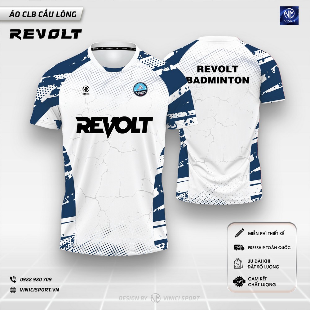 Áo cầu lông thiết kế REVOLT trắng tím than dành cho CLB