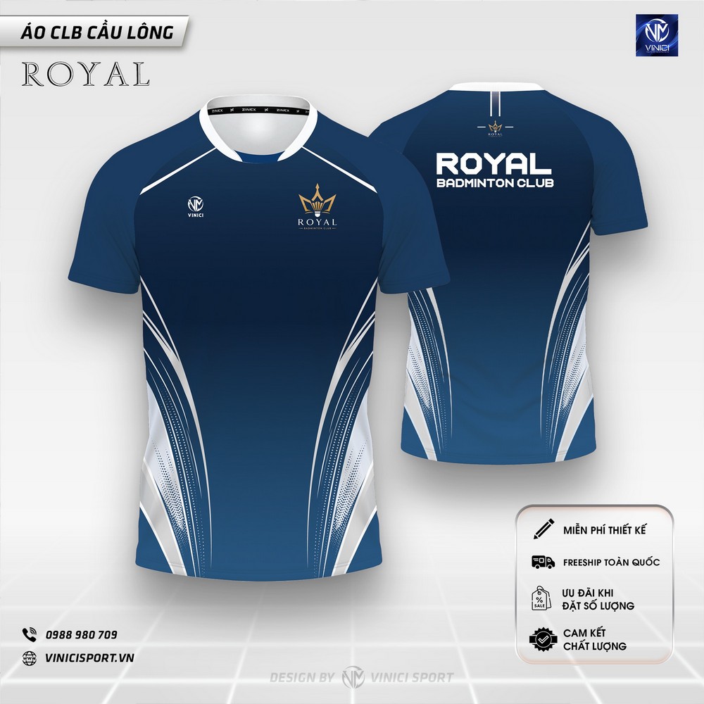 áo cầu lông royal xanh navy trắng thanh lịch cho clb