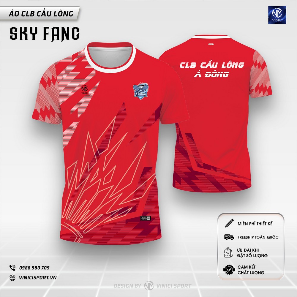 Áo cầu lông thiết kế SKY FANG màu đỏ họa tiết góc cạnh