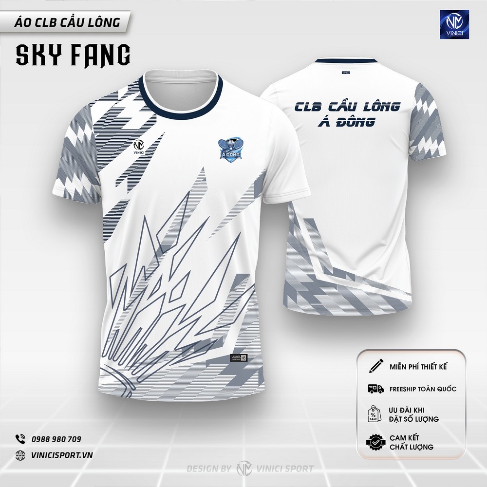 Áo cầu lông thiết kế SKY FANG trắng tím than nam nữ
