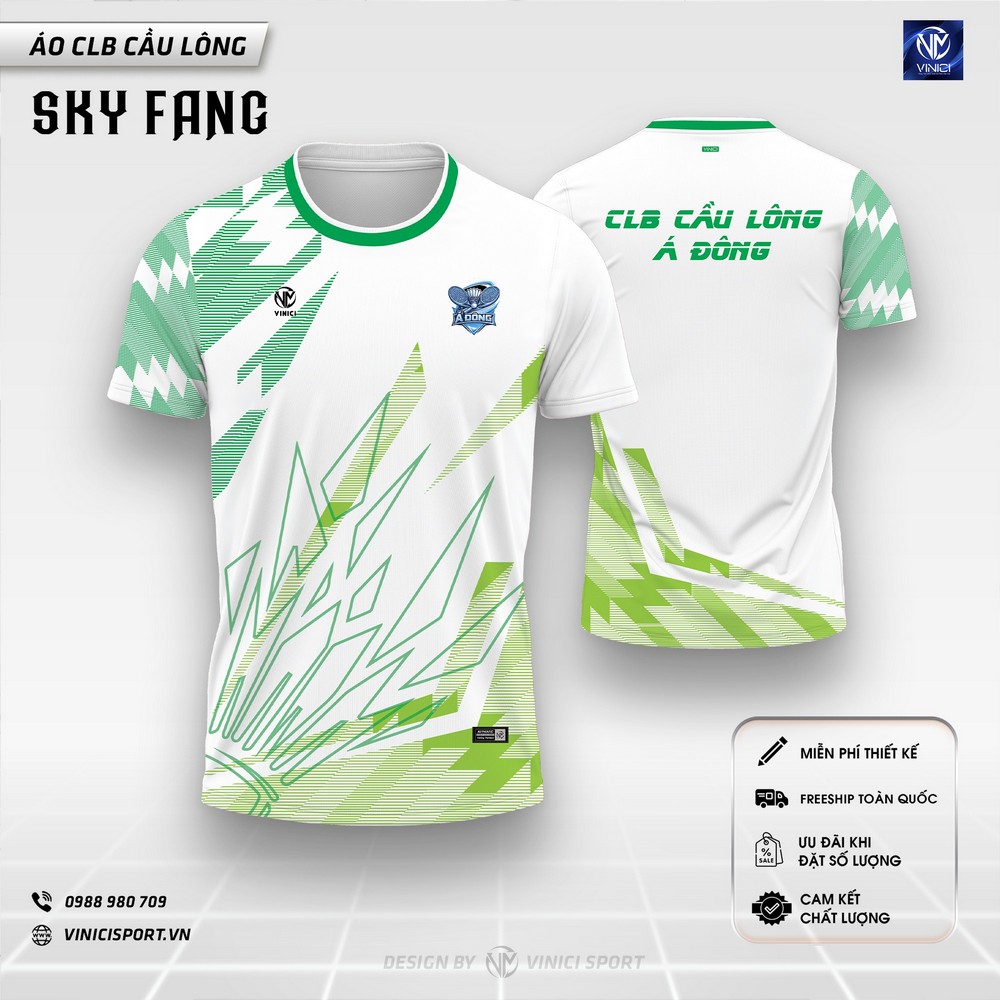 Áo cầu lông thiết kế SKY FANG trắng xanh lá hiện đại