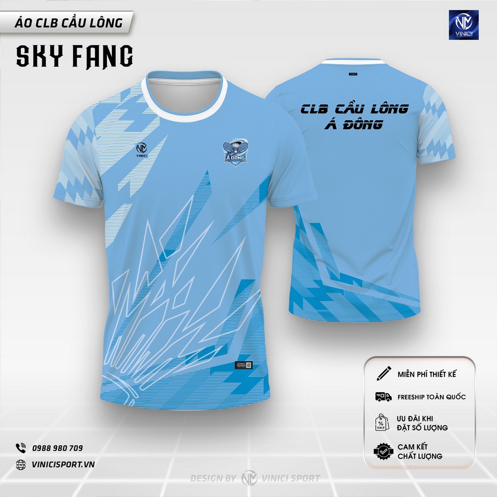 Áo cầu lông thiết kế SKY FANG xanh da trời phối màu thể thao