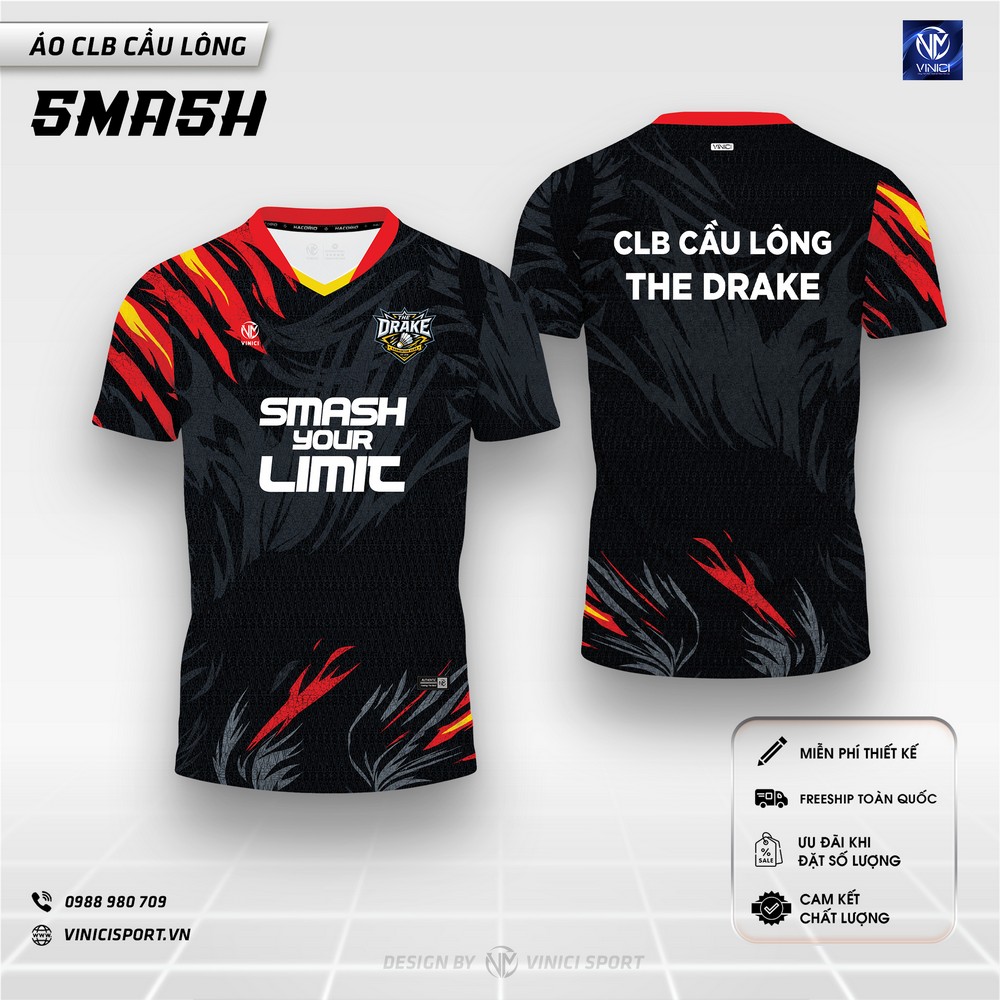 áo cầu lông thiết kế smash nền đen đỏ vàng