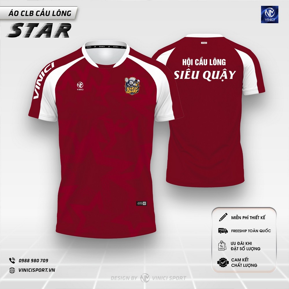 mẫu áo cầu lông star đỏ đô phối tay raglan