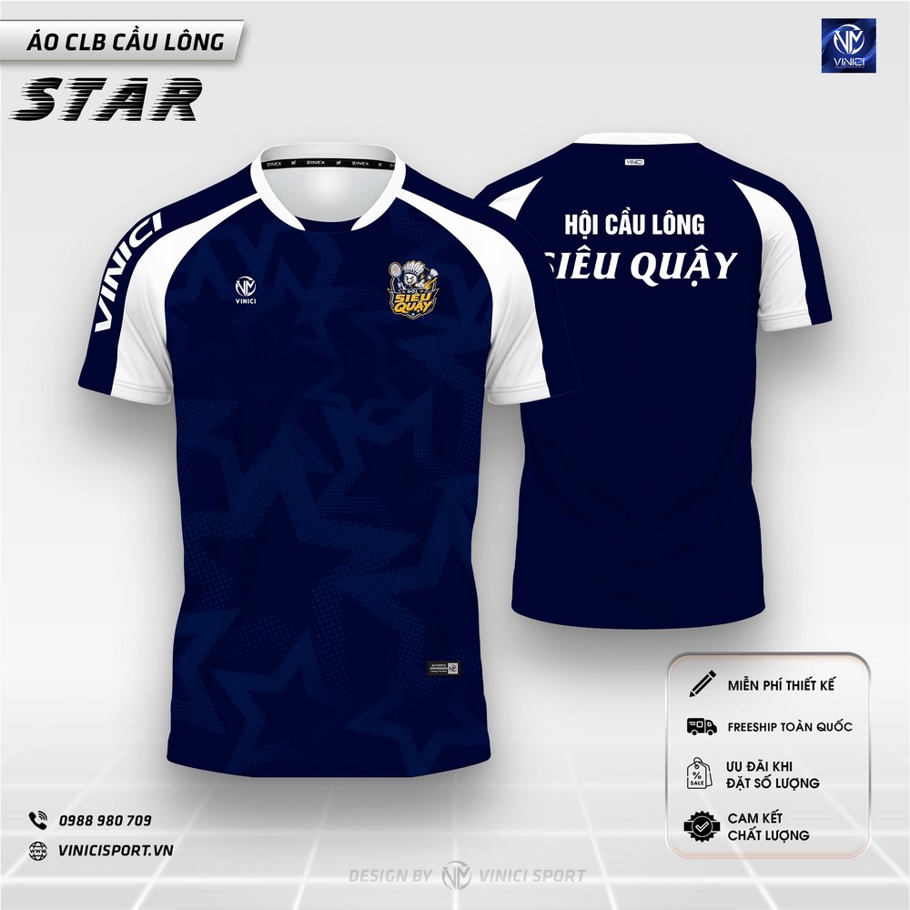 mẫu áo cầu lông star navy họa tiết ngôi sao