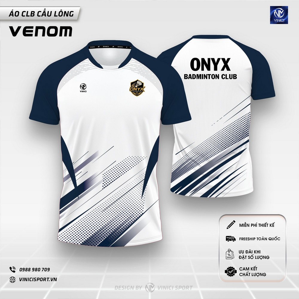 áo cầu lông thiết kế venom trắng navy nam nữ