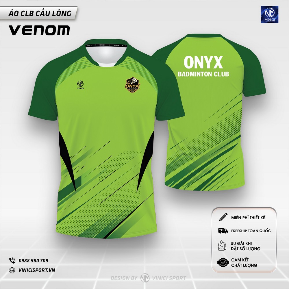 áo cầu lông venom xanh lá form raglan thể thao