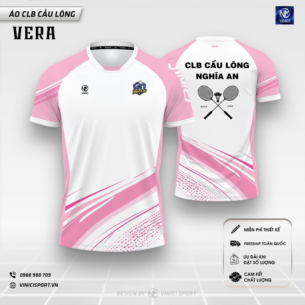 áo cầu lông vera hồng trắng dành cho clb