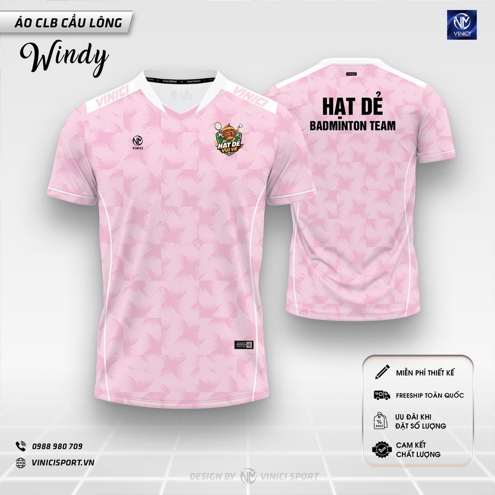 áo cầu lông thiết kế windy màu hồng pastel