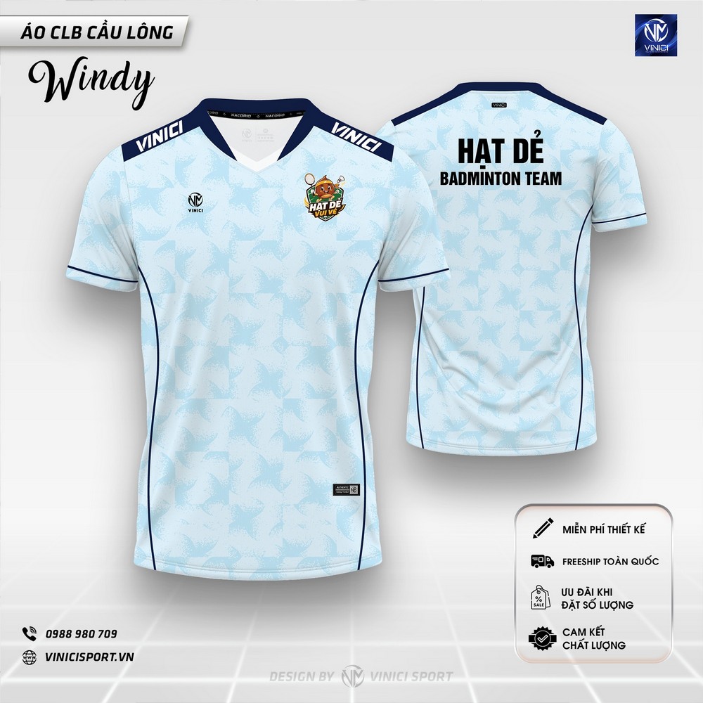 mẫu áo cầu lông windy xanh da trời phối navy