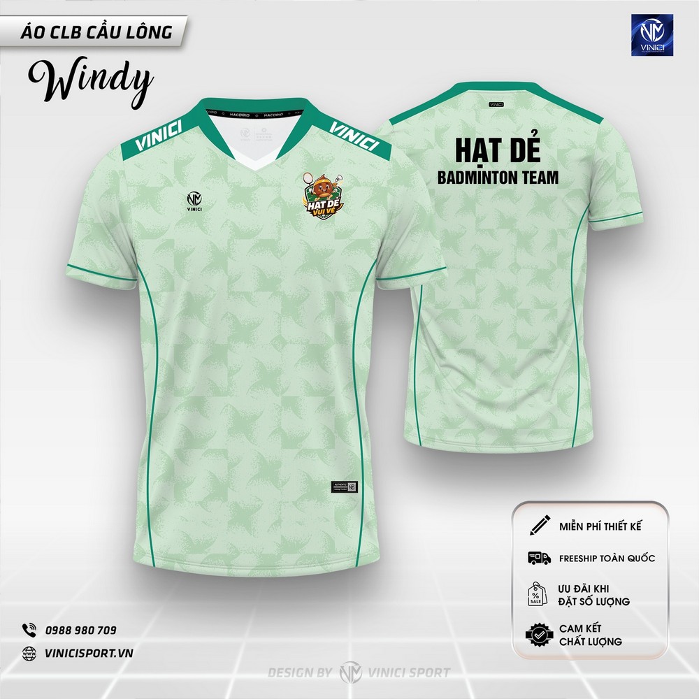 áo cầu lông thiết kế windy xanh mint cho clb