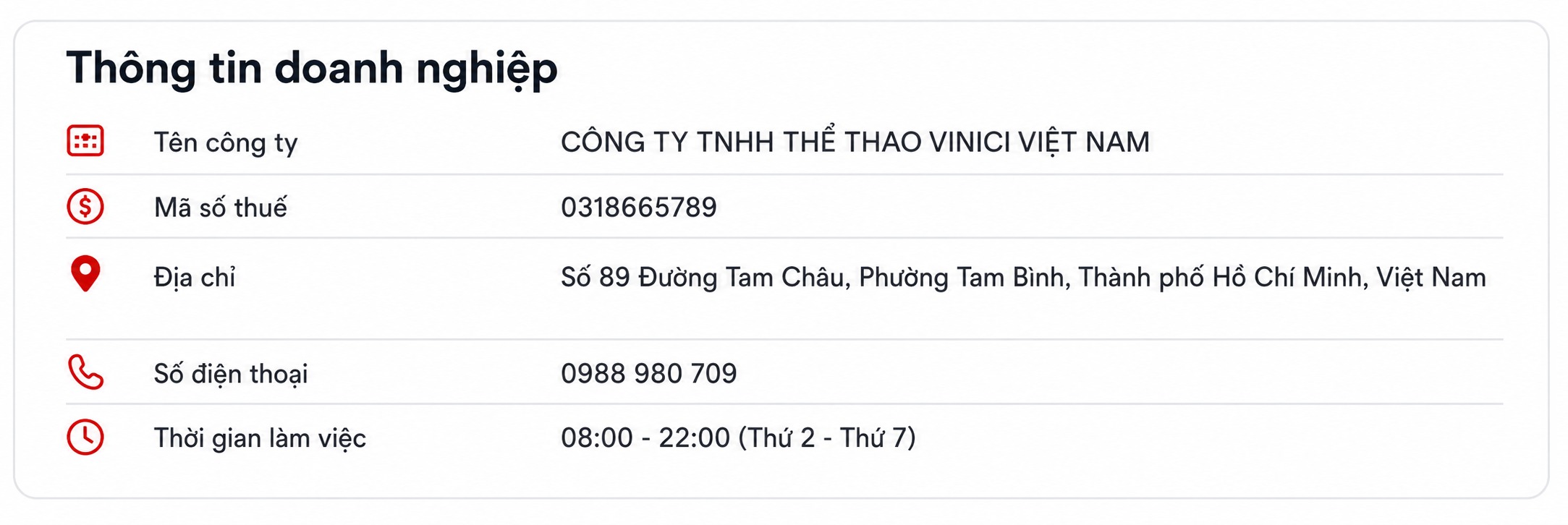 thông tin doanh nghiệp vinici